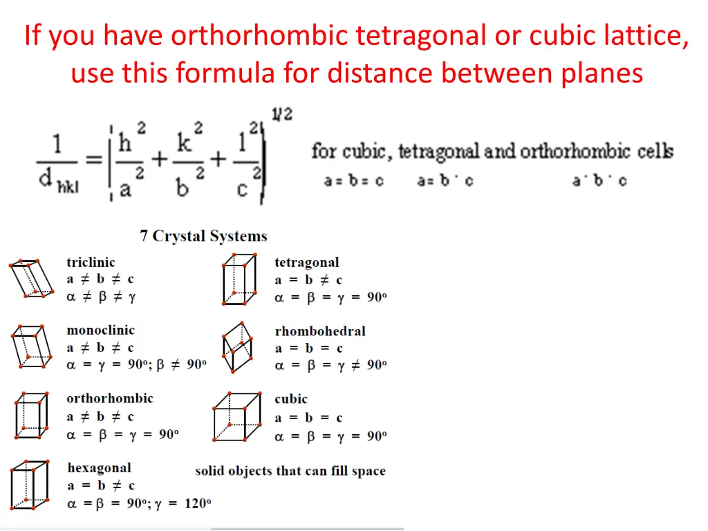 if you have orthorhombic tetragonal or cubic