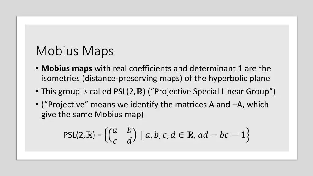 mobius maps mobius maps with real coefficients