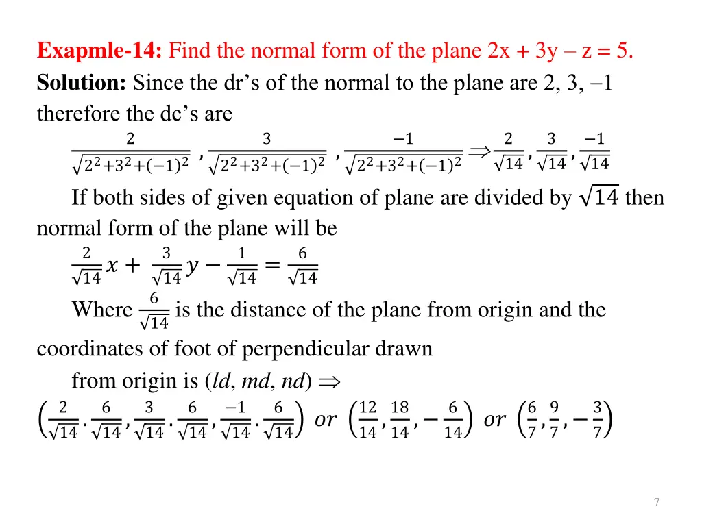 exapmle 14 find the normal form of the plane