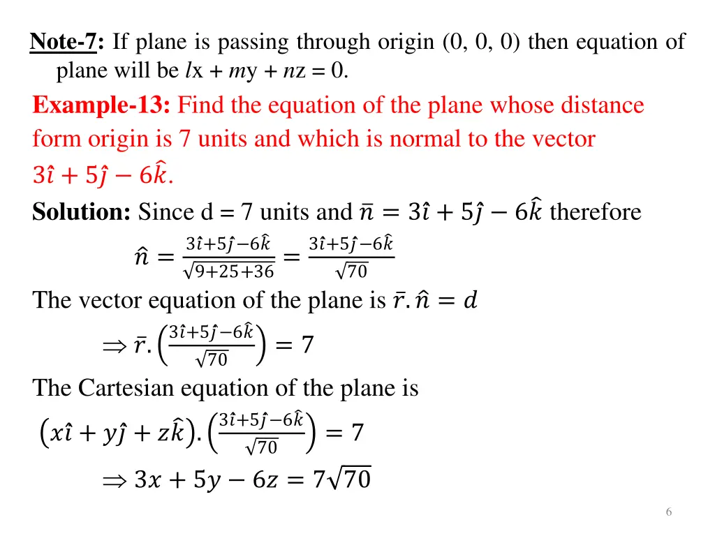 note 7 if plane is passing through origin