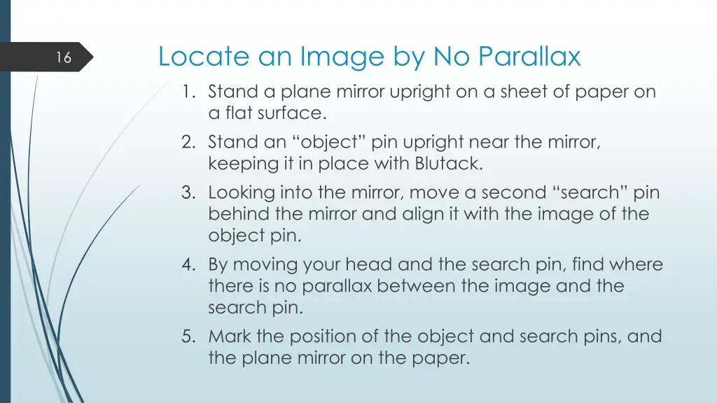 locate an image by no parallax 1 stand a plane