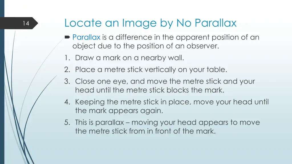 locate an image by no parallax parallax