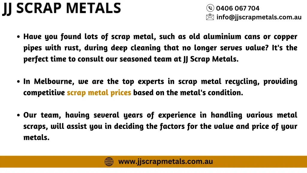 0406 067 704 info@jjscrapmetals com au 1