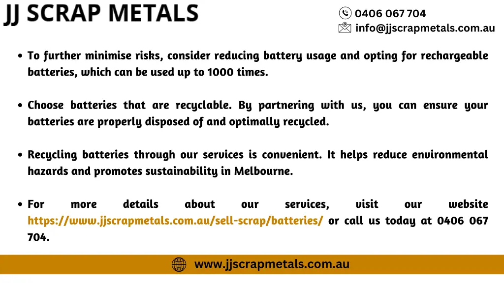 0406 067 704 info@jjscrapmetals com au 2