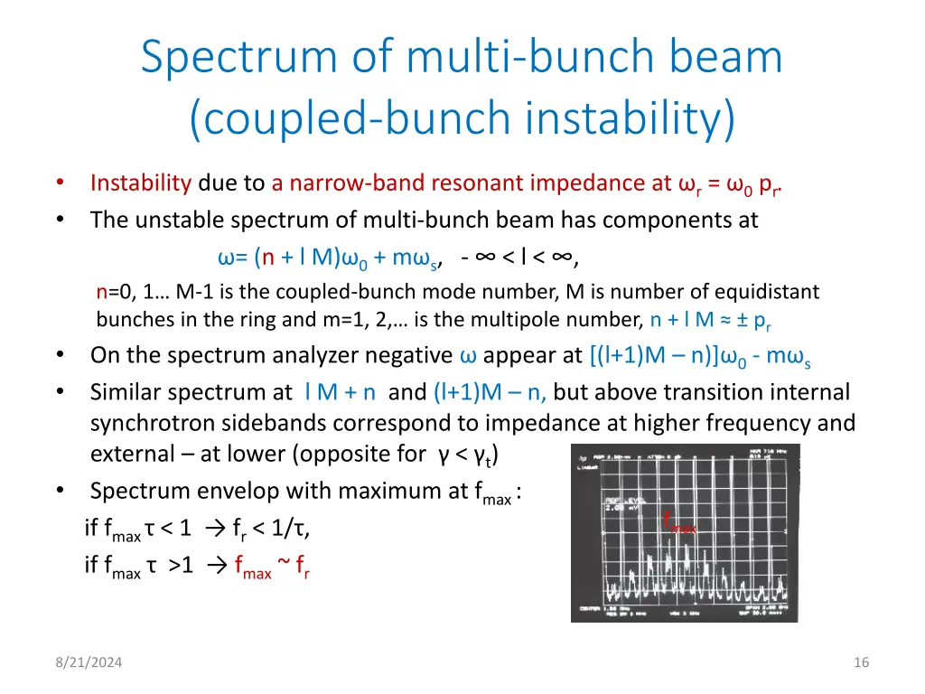 spectrum of multi bunch beam coupled bunch