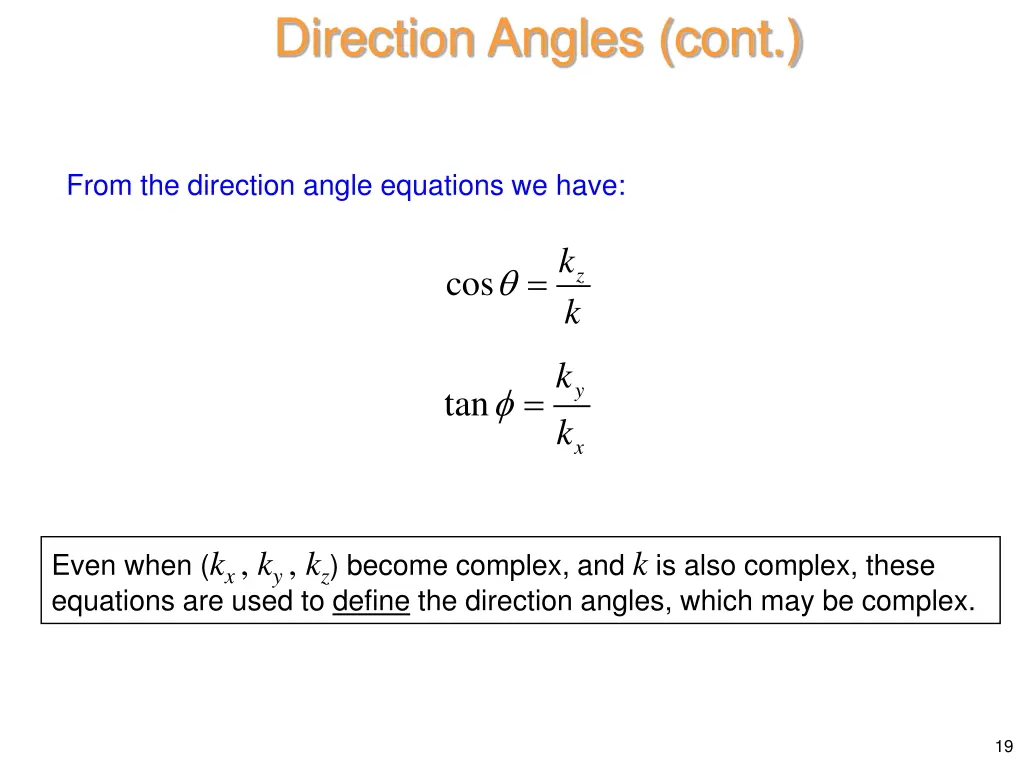 direction angles cont