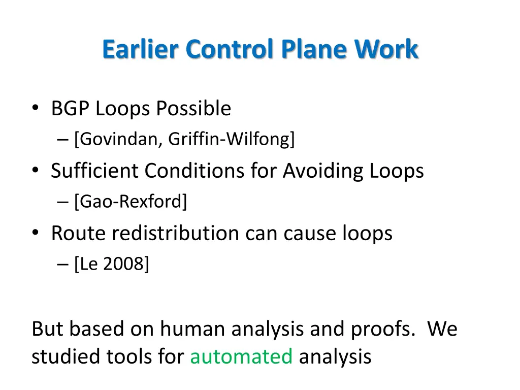 earlier control plane work