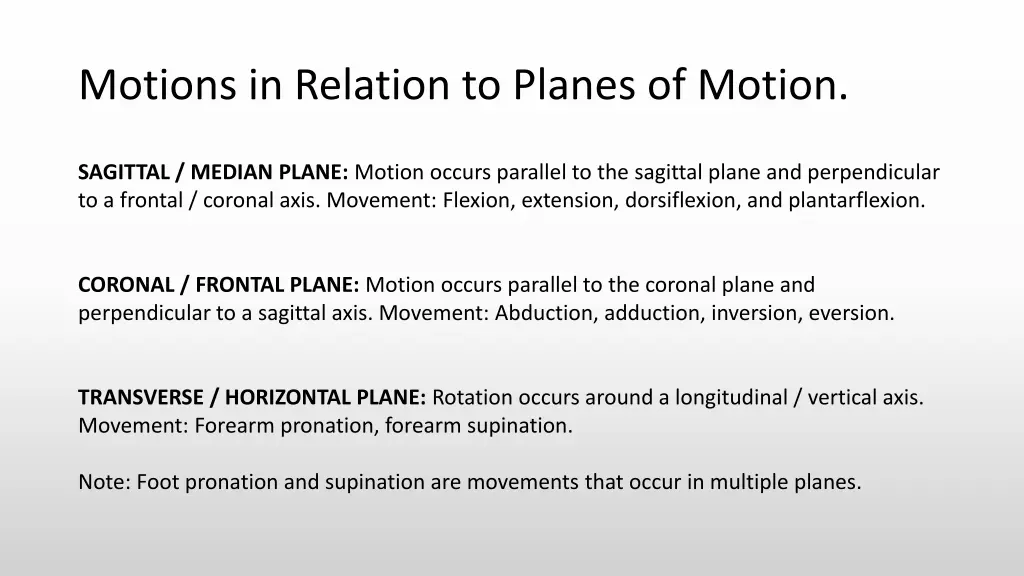 motions in relation to planes of motion