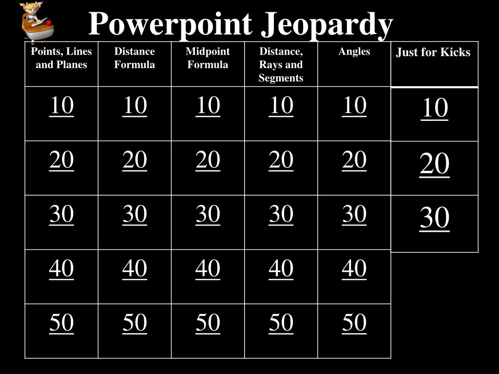 powerpoint jeopardy points lines and planes