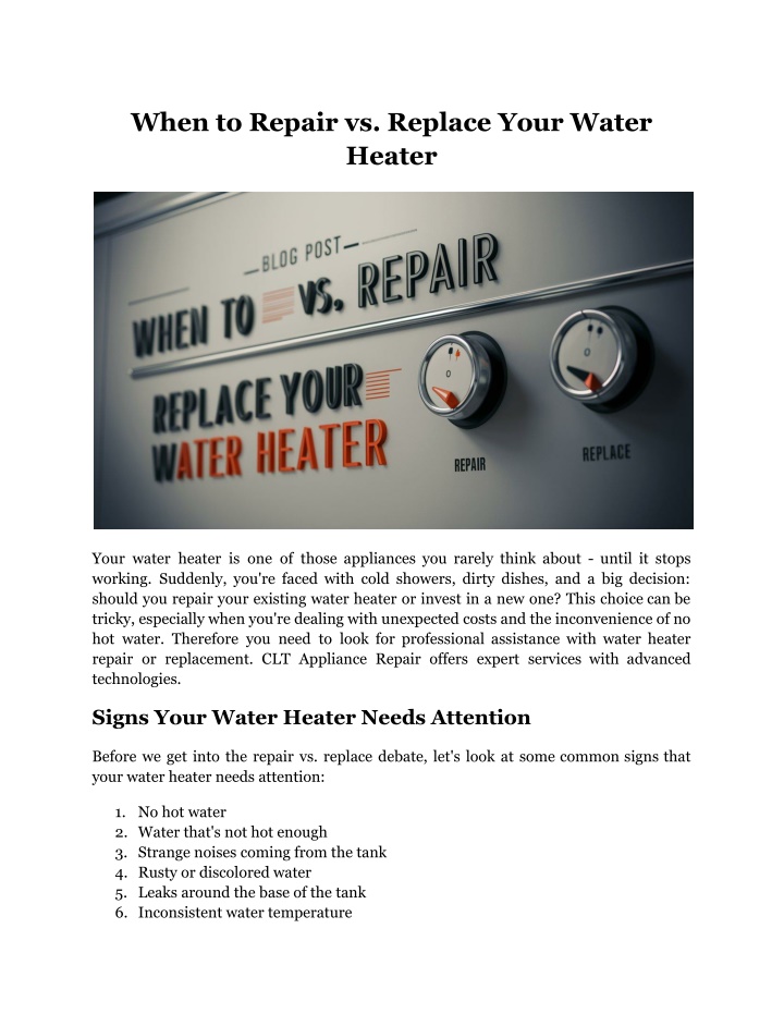 when to repair vs replace your water heater