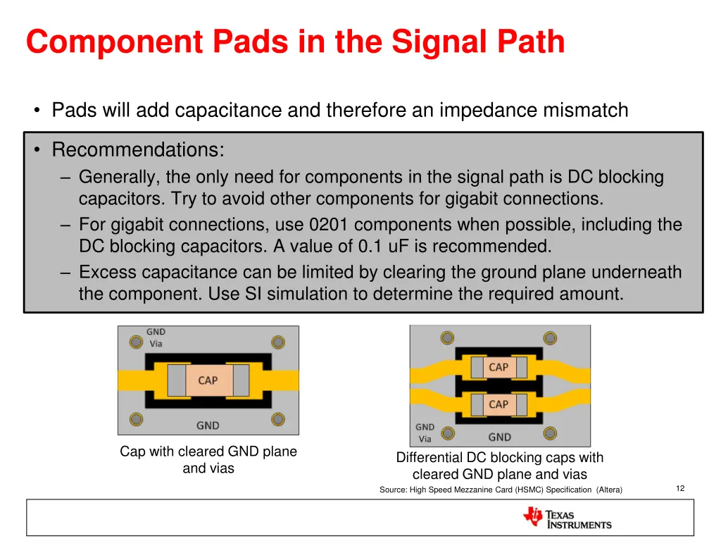 component pads in the signal path