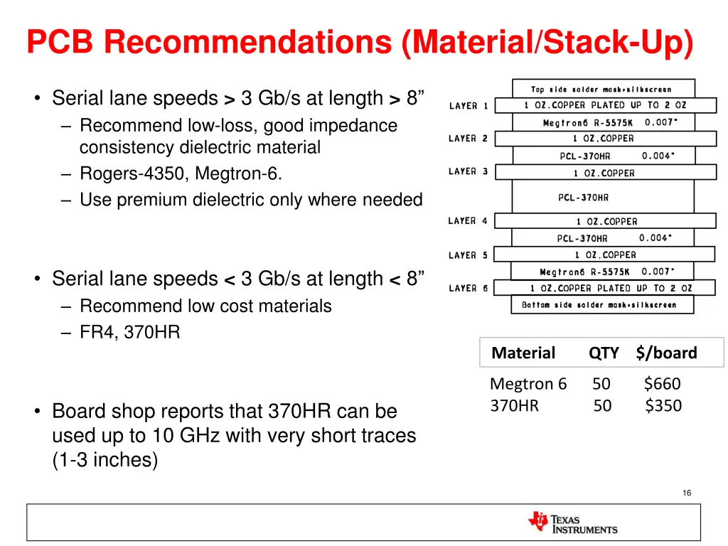 pcb recommendations material stack up