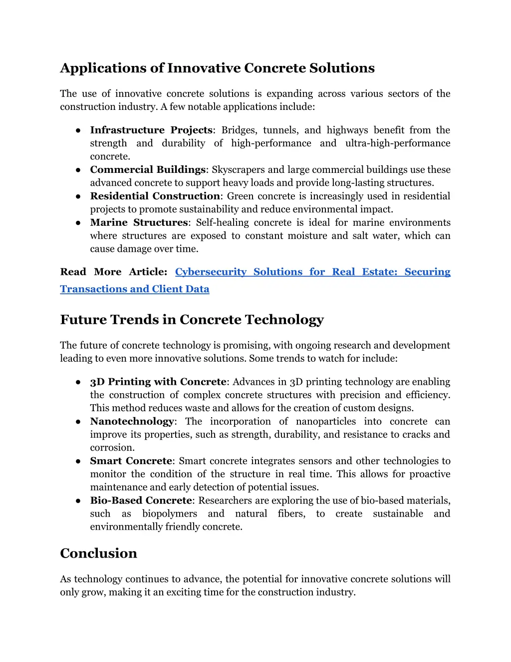 applications of innovative concrete solutions