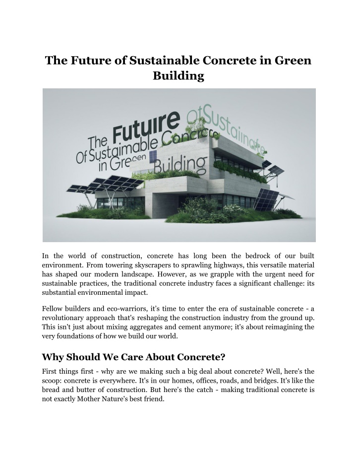 the future of sustainable concrete in green