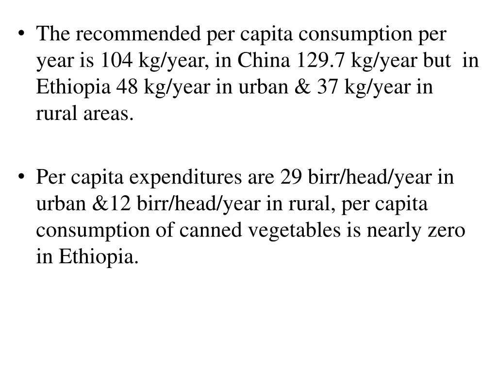 the recommended per capita consumption per year