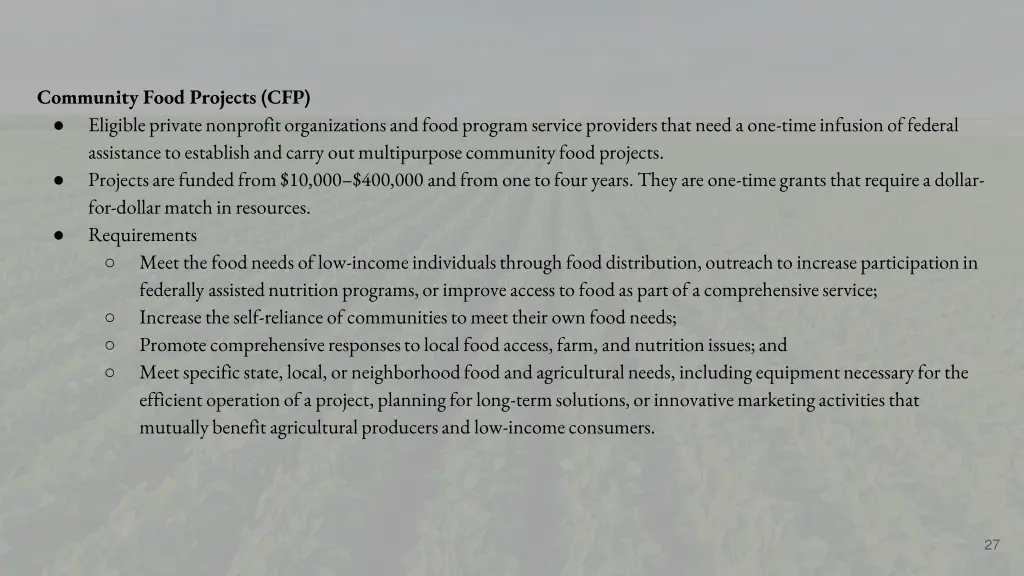 community food projects cfp eligible private