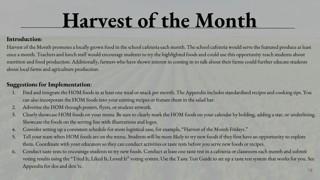 harvest of the month