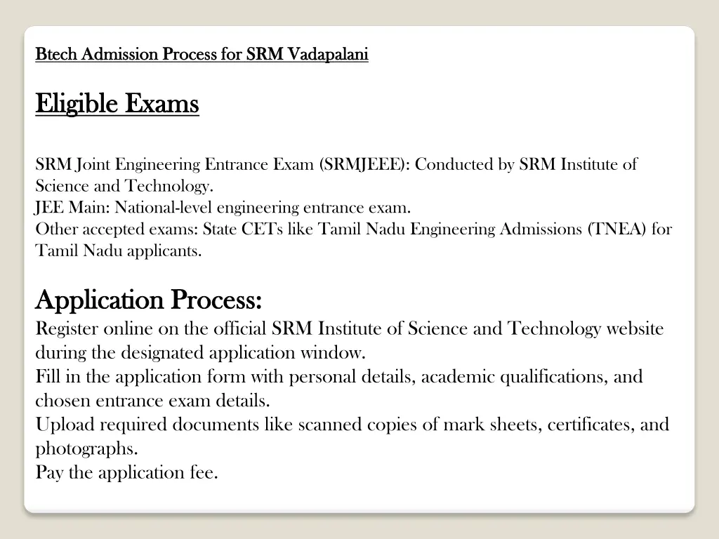 btech btech admission process for srm admission