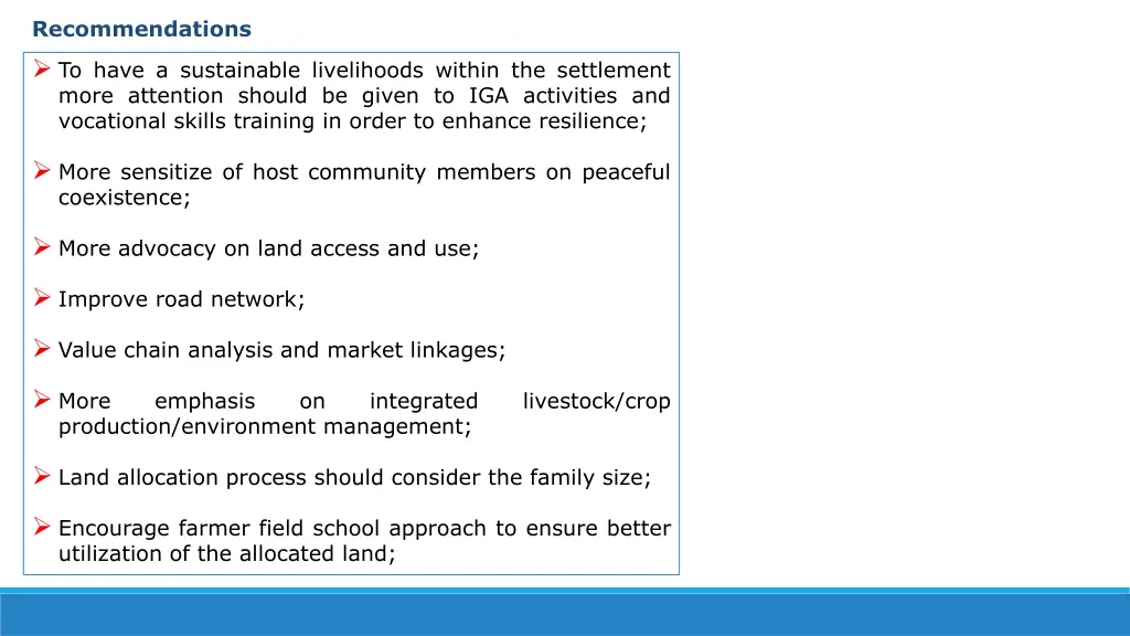 recommendations to have a sustainable livelihoods