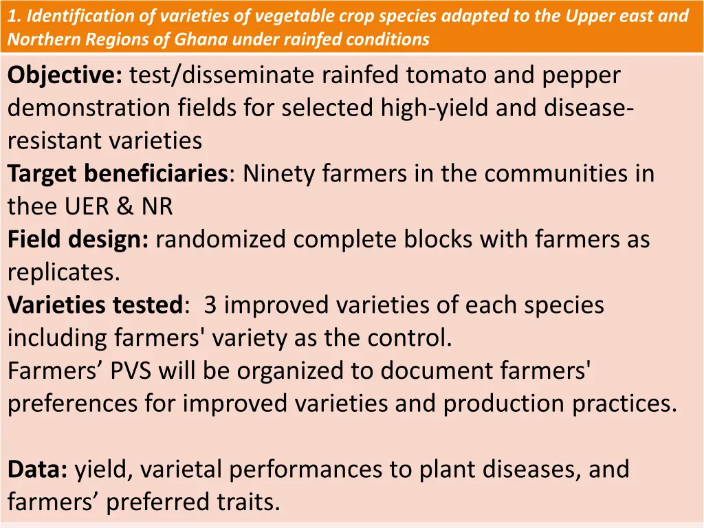 1 identification of varieties of vegetable crop