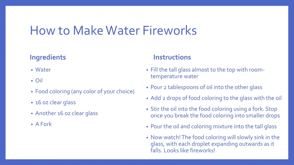 how to make water fireworks