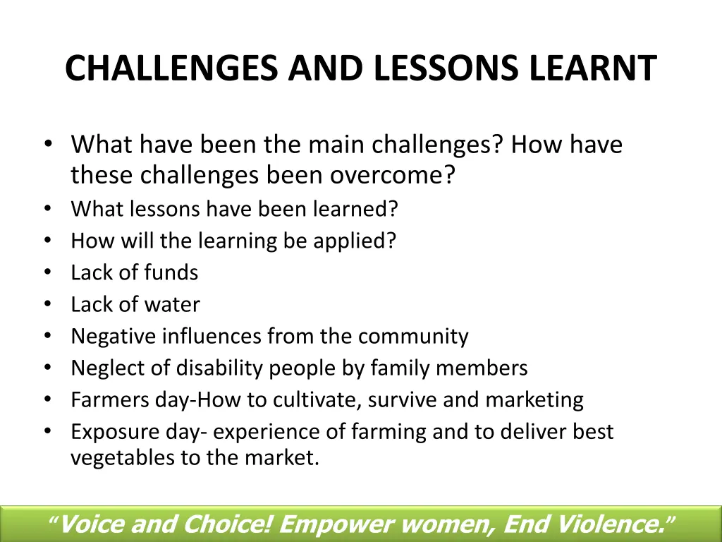 challenges and lessons learnt