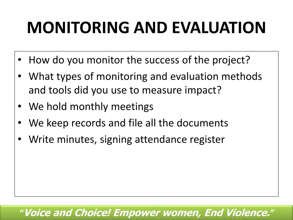 monitoring and evaluation