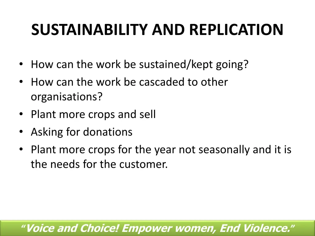 sustainability and replication