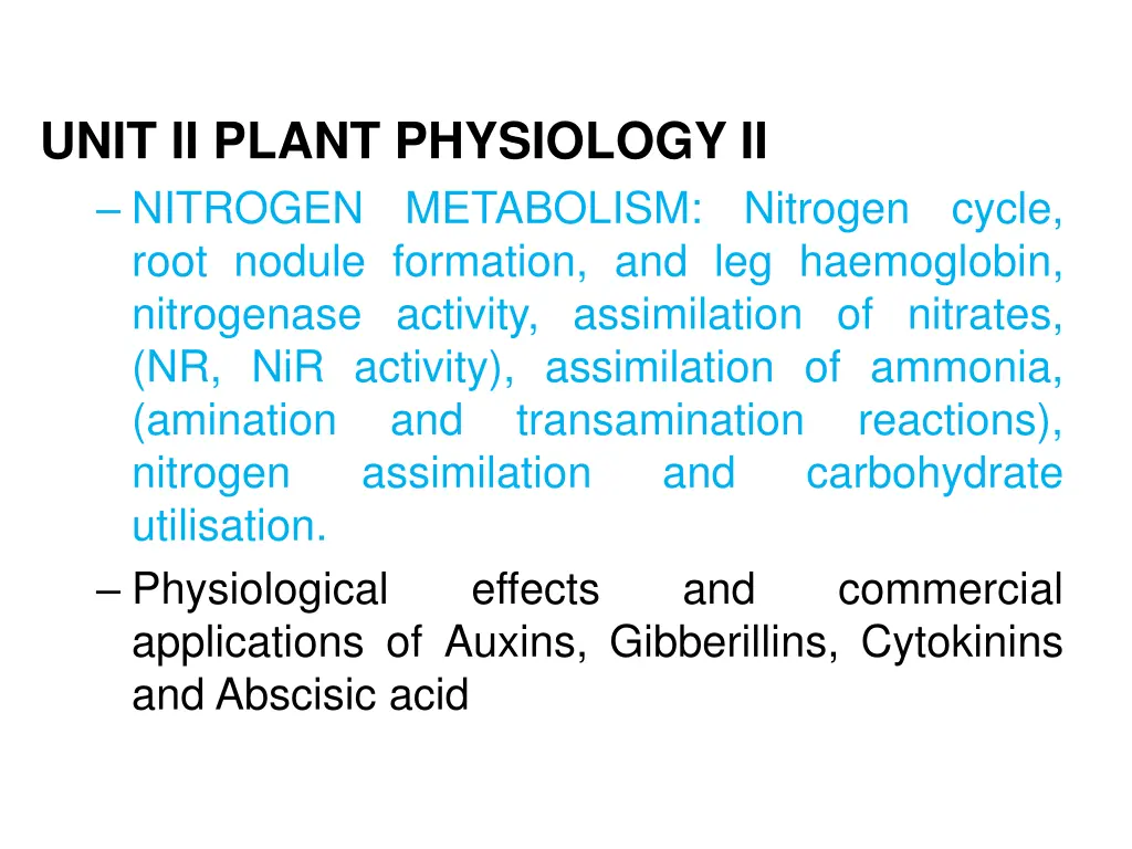 unit ii plant physiology ii nitrogen metabolism