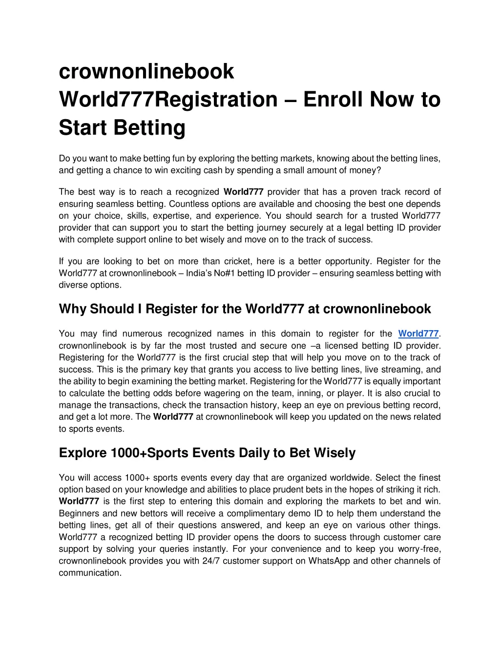 crownonlinebook world777registration enroll