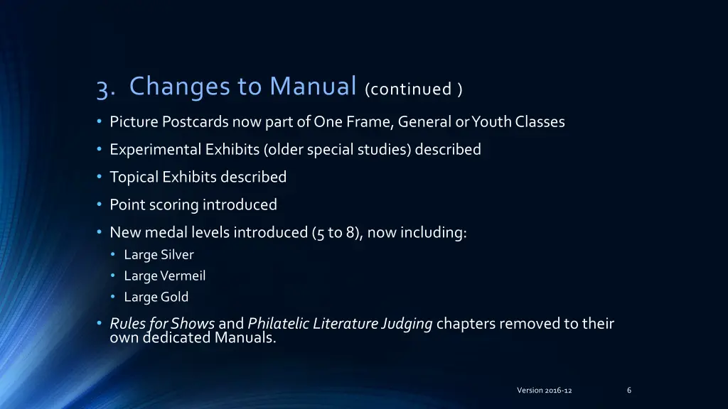 3 changes to manual continued