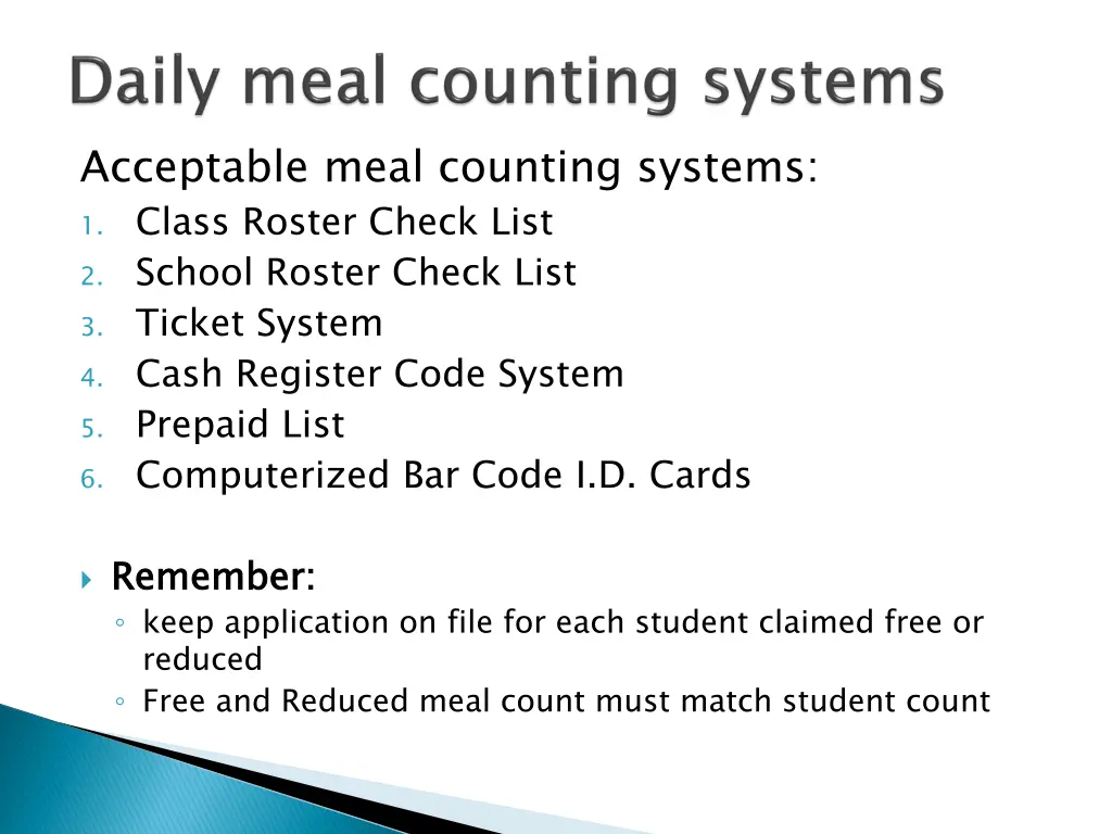 acceptable meal counting systems 1 class roster