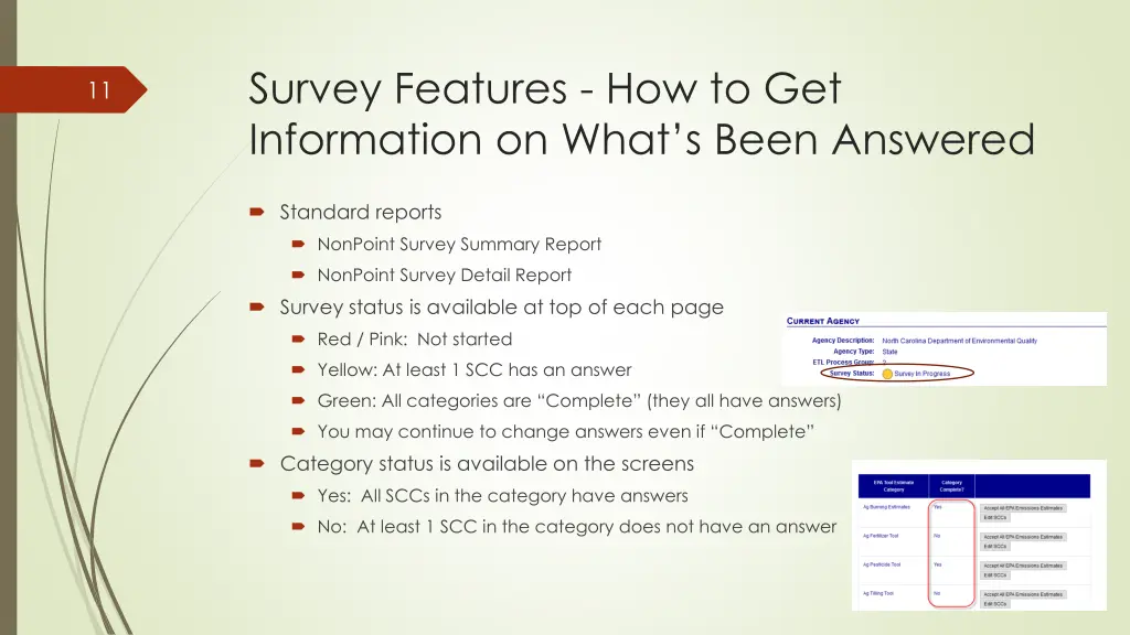 survey features how to get information on what