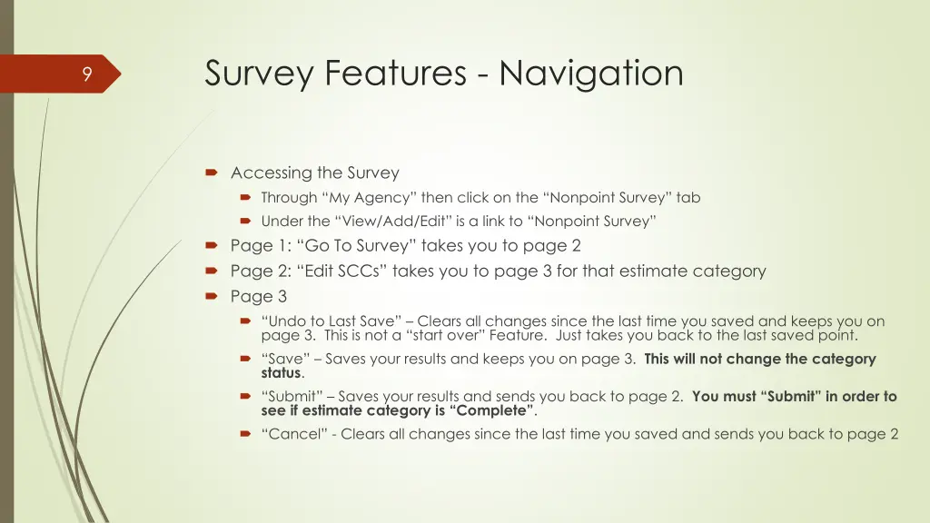 survey features navigation