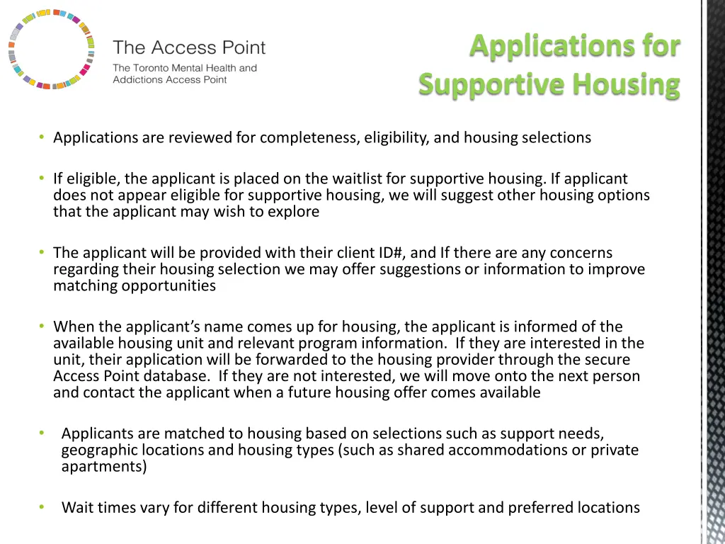 applications for supportive housing