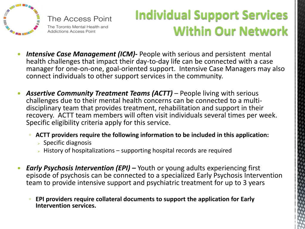 individual support services within our network