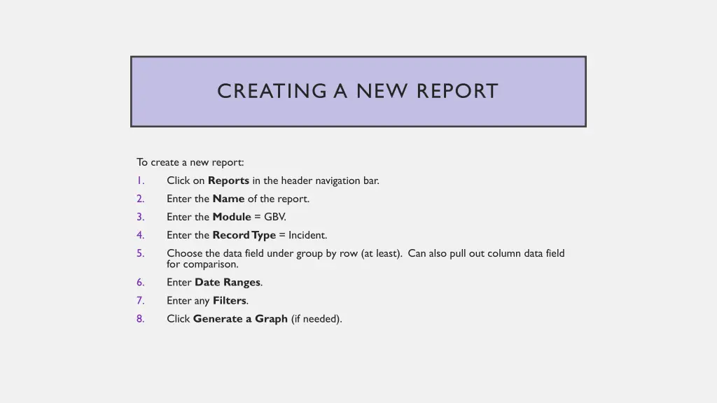 creating a new report