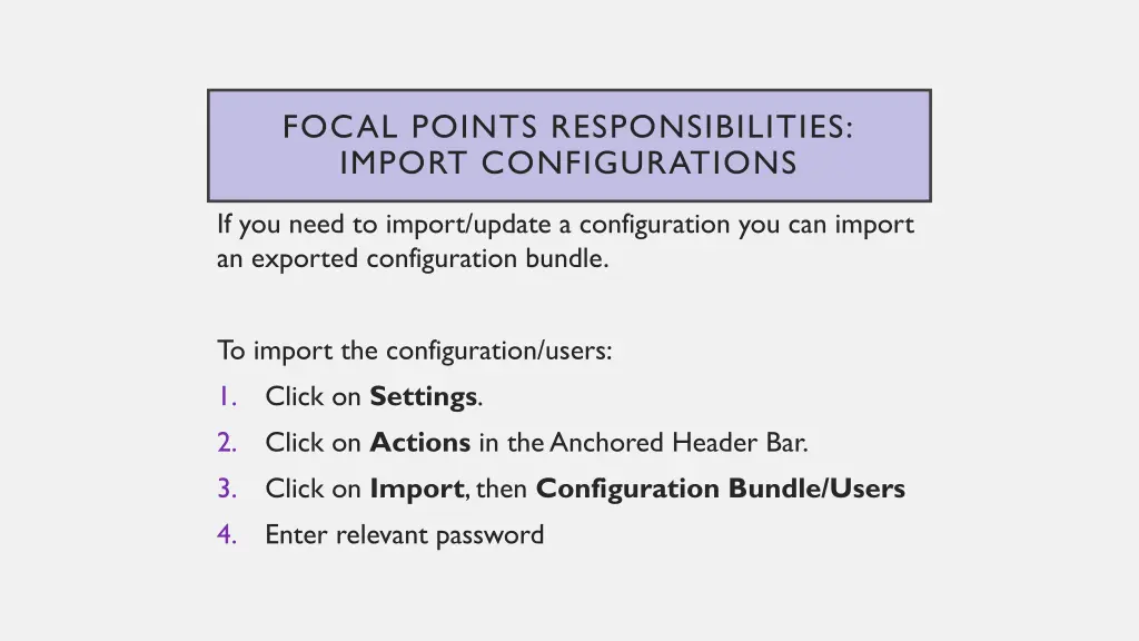 focal points responsibilities import