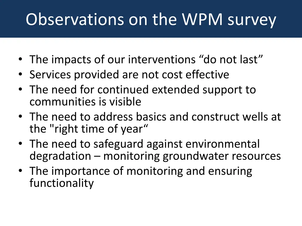 observations on the wpm survey