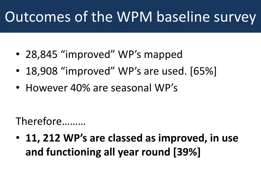 outcomes of the wpm baseline survey