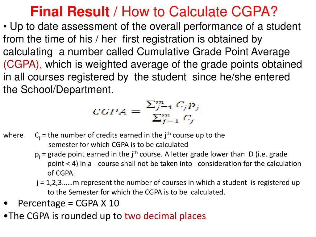 final result how to calculate cgpa up to date