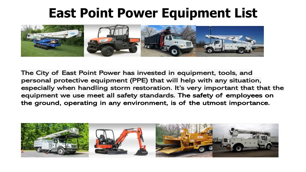 east point power equipment list