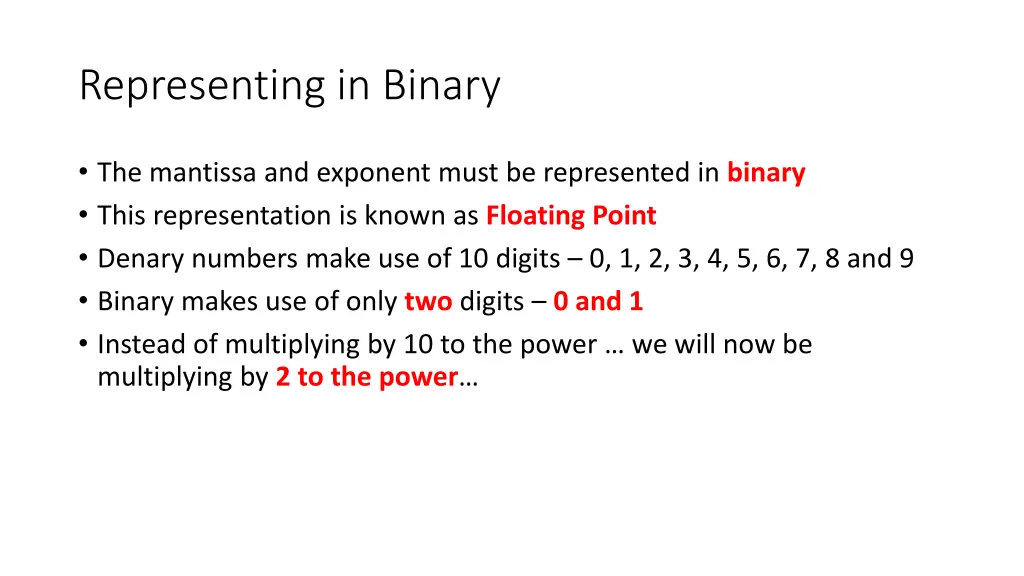 representing in binary 1