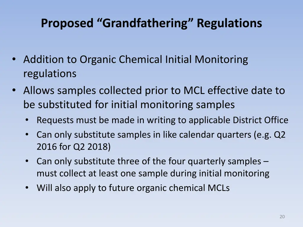 proposed grandfathering regulations