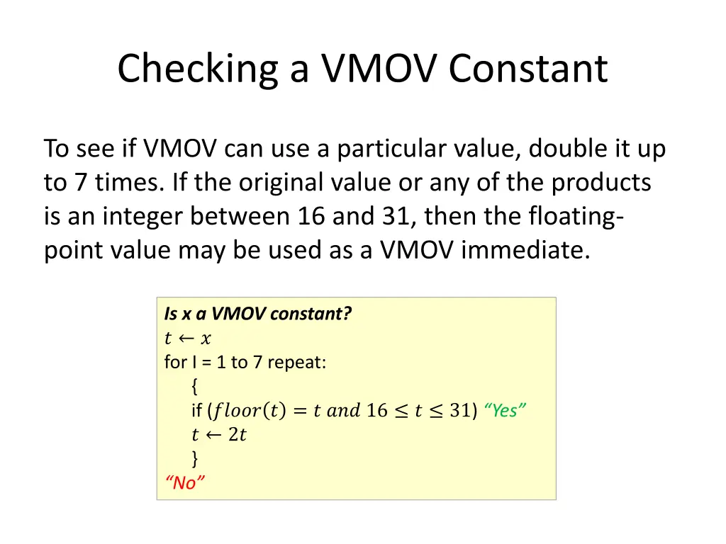 checking a vmov constant