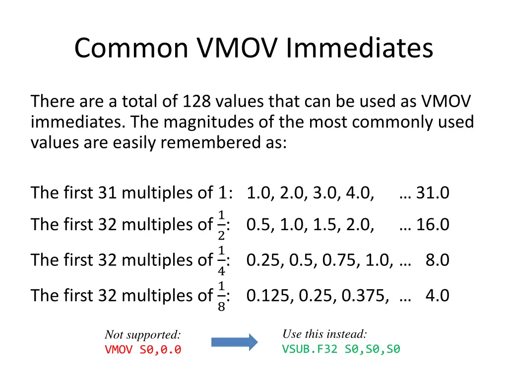 common vmov immediates