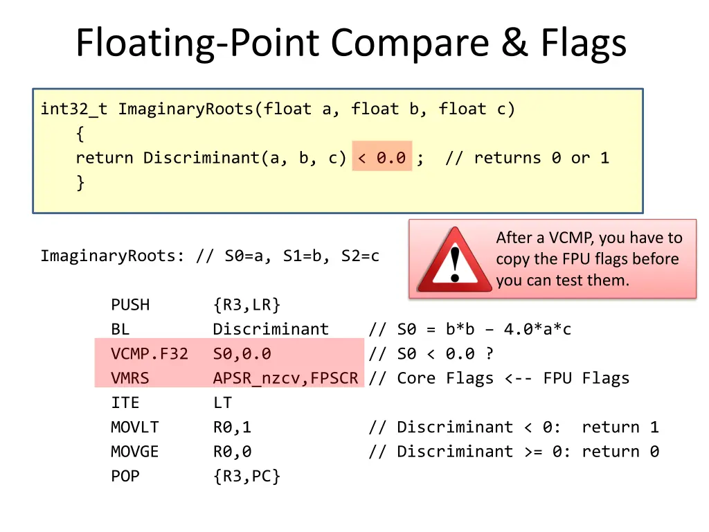 floating point compare flags