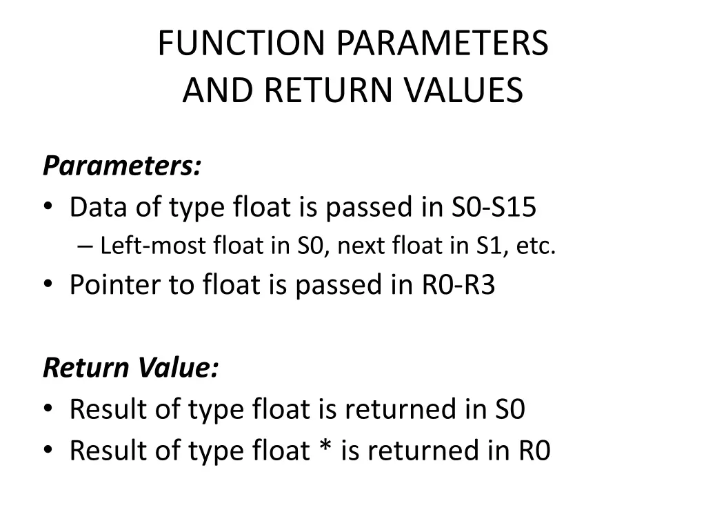 function parameters and return values