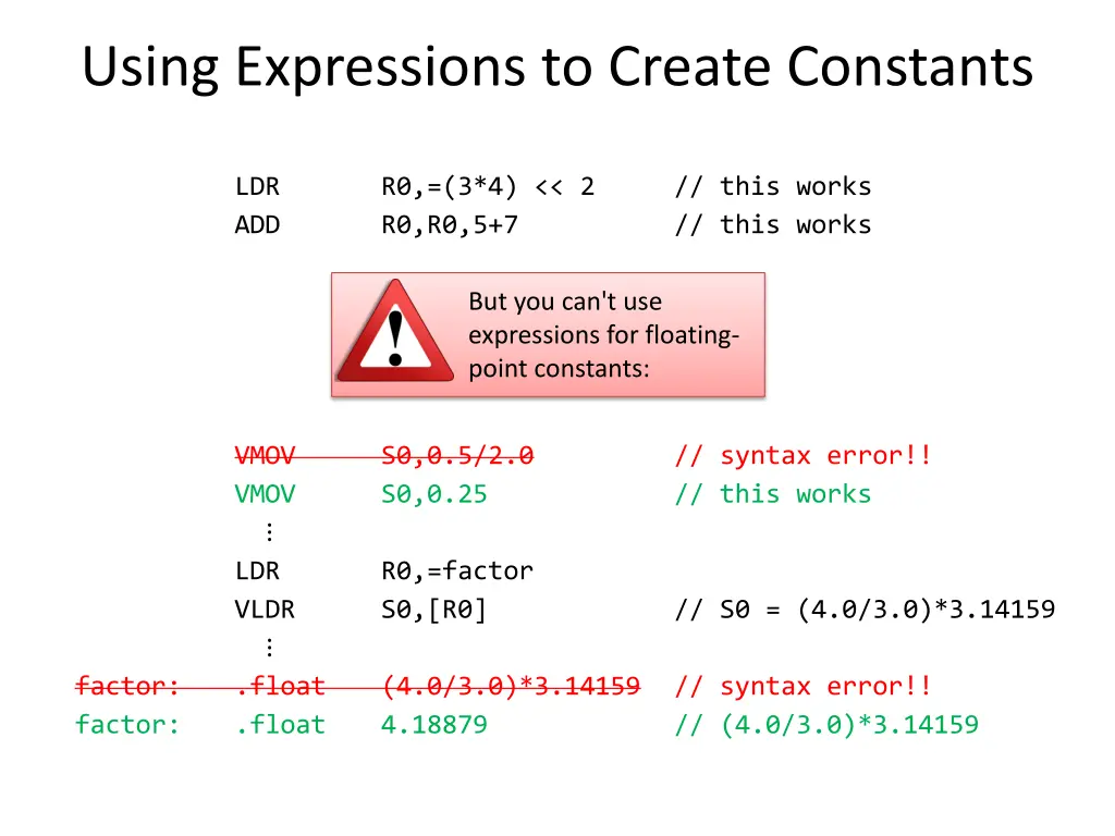 using expressions to create constants