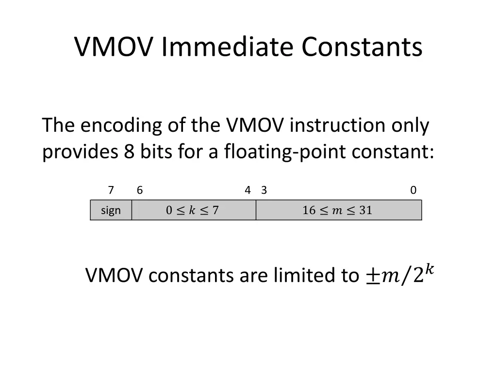 vmov immediate constants